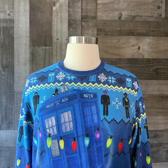 Men's Doctor Who ugly Christmas sweater medium TARDIS Cyber Men Dalek fandom - Picture 2 of 11